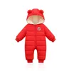 Ins Autumn Winter Child Overalls born Baby Boys Thick Cotton Jumpsuit For Baby Girls Hooded Romper Infant Clothing 3-12M 210722