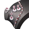 Granada vermelha conjuntos de jóias nupciais 925 Brincos de colar de prata esterlina anel pulseira de pingente com caixa de presente