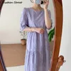 ホワイトソリッドビンテージ夏のドレス女性服O-ネック中空アウトエレガントな診療所シックな韓国の緩いロングドレス210603