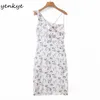 Summer Women Floral Print Asymmetric Dress Female Romantic Backless Sleeveless Satin Sexy Party Vestido 210430