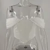 Örgü Kol Siyah Kırpma Üst Kadın Kapalı Omuz Yaz Tül Bluz Gömlek Seksi Beyaz Kısa Croset Tops Blusas Mujer 210415