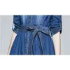 Dames Herfst en Winter Elegante Denim Lange Jurken Hoge Kwaliteit Femme Lace Designer Runway Blue Vestidos 210520