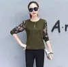 Autumn Long Sleeved Casual Tops Spliced Printed Blouse Shirt Female O-neck Full Women Clothing 0595 30 210415