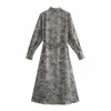 Leopard Print Satin Dress Women Winter Belt Long Sleeve Midi Shirt Woman Vintage Elegant Ladies es 210519