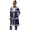 Femmes tricots t-shirts 2021 automne hiver Plaid mince tricoté Long Cardigan femmes manches grande taille Vintage Cardigans femme tricot manteau