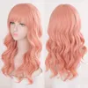 Perucas sintéticas Houyan longa peruca de cabelo encaracolado ondulado com franja festa preta rosa dourada