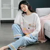 Autumn Winter Cotton Cartoon Pajamas Set Women Pyjamas Homewear Long sleeve Sleepwear Plus size Loose Night suit Female Pijama 211215