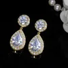 Classic Stunning Cubic Zirconia Stone Women Party Jewelry Rose Gold Color Big Pear Drop Earrings Gift CZ180 210714