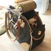 ZC Luxury Fashion Dog Carrier PU Leather Puppy Handbag Purse Cat Tote Bag Pet Valise Travel Hiking Shopping Brown Large