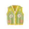 Mudkingdom Little Girls Vest Cardigan Daisy Flower Ruffle Sweater Knit Tops for Kids Clothes Girl Clothing Spring Autumn 211106