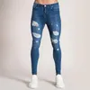 Mäns Jeans Sweatpants Hole Byxor Casual Summer Höst Male Ripped Skinny Trousers Slim Biker Outwears