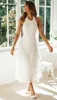 Elegante abito in pizzo bianco senza schienale Donna Casual Summer Beach Boho Famele Long Sundress Vintage Vestidos De Mujer 210427