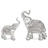 Moda 2 Pz / set Argento Polyresin Ornato Elefante Statua Fortunato Figurine Sculture Ornamenti per Home Office Decor Artigianato Regalo 210414