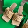 Hand-woven women's slippers, hemp rope square-toe sandals high-heeled flat open-toe flip-flop