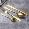 Gold Cutlery Łyżka Widelec Nóż Tea Spoon Matte Ze Stali Nierdzewnej Food Silverware Obiad Naczynie