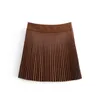 Elegant women Faux Leather Skirts Fashion lady Pleated Patchwork Sweet Female Streetwear Button High Waist Mini 210427