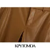 Mujeres Chic Moda Faux Leather Side Pockets Pantalones Vintage Cintura Alta Cremallera Fly Mujer Tobillo Pantalones Mujer 210416