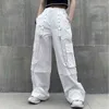 QWEEK Harajuku Gothic White Cargo Spodnie z łańcuchem Kobiety Mall Goth Hippie Moda Punk Luźne Baggy Oversize Koreański Spodnie Styl 211112