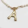 Véritable collier de perles tour de cou Alphabet A-Z initiale boucle en acier inoxydable pendentif couleur or bijoux d'eau douce 220222