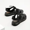 Dames Black Lace-Up Sandalen Zomer Lederen Student Flat-Soled Girl Sandals Casual Style Platform Schoenen