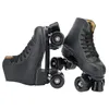 Patines de ruedas negros triples reflectantes para hombre y mujer, zapatillas deslizantes de patinaje cuádruple de cuero para adultos, patín de entrenamiento de 4 ruedas