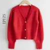 Cardigan rosso Maglione donna lavorato a maglia femminile casual scollo a V s pull femme coreano abbigliamento invernale 210521