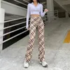 Vintage Checkered Print Long Trousers Ladies Designer High Waisted Pants Capris Casual Skinny Jogger Streetwear For Women 2021 Women's &