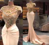 Plus Size Arabski ASO EBI Luksusowy Mermaid Sexy Prom Dresses Zroszony Kryształy Sheer Neck Wieczór Formalna Party Druga Recepcja Suknia