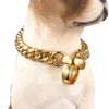 14 mm mody obroża łańcucha psów złoty stal ze stali nierdzewnej Kołnierze dla dużych psów dla dużych psów mocny naszyjnik na buldog francuski P0835799169