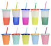 24oz Color Changing Cup Magic Reusable Plastic Cups with lid and straw Candy colors cold drinking tumbler magic color changing tumblers