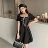 Ezgaga Chic Frauen Kleid Gefälschte Zwei Stück Bandage Patchwork Koreanische Mode Sommer Neue A-Line Kurzarm Schlanke Taille Kleider 210430