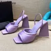 Сандалии Super High Caels Лето Сексуальные PEEP TOE SLINGBACKS Мода Феминина Оранжевый атласная женская обувь Женщина