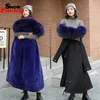 Uzun Velvet Ile Parkas Ceket Kalınlaşmak Sıcak Büyük Kürk Yaka Ceket Palto Casual Kadın Kış Dış Giyim M-3XL 210524