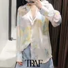 TRAF женская мода галстурки печатает мягкие сенсорные блузки старинные с длинным рукавом кнопки женские рубашки Blusas Chic Tops 210415