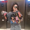 Women Charater Print Crop Sweatshirts Oversize Long Sleeve Loose Pullovers Female Tops 4H09 210416