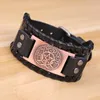 Charm Armband Teamer Brand Easy Buckle Wide Leather Tree of Life Triple Moon Goddess Armband Pentagram Wiccan Amulet Mteen Bang7478395