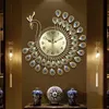 Большие 3D золотые бриллианты Павлин настенные часы металлические часы для украшения дома гостиной DIY часы украшения 53x53 см 2104014514812