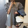 Nomikuma Korean Chic Plaid 여성 드레스 원인 Sweet Peter Pan Collare Puff Sleeve Dresses 새로운 인과 적 A 라인 Vestidos 6G227 210427