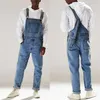 Heren denim bib broek gewassen volledige lengte jeans jumpsuits hiphop rechte jean overalls voor mannen streetwear mannelijke jumpsuit 211202