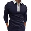 T-shirts hommes hommes chemise couleur bloc patchwork automne extensible col rabattu t-shirt pour le bureau