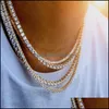 Tenis, ukończone naszyjniki wisiorki biżuteria męskie diamenty Iced Out tenis złoty łańcuszek moda naszyjnik hip-hopowy M 4Mm 5Mm Drop Delivery 2021