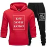 Aangepaste print Hoodies en broek Dikke Sweatshirt Comfortabele Unisex DIY Streetwear Tracksuit Drop Pullovers 211014