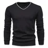 新しいコットンプルオーバーVネックメンズセーターファッションソリッドカラー高品質冬スリムセーター男性ネイビーニットY0907