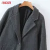Tangada Women Winter Gray Thick Woolen Coats With Button Loose Long Sleeves Pocket Ladies Elegant OverCoat 2Z18 211130
