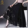 Zomer kant rok faldas vrouwen elastische hoge taille zwarte grote swing geplooid lange 210520