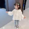 White Solid Color Kids Casual Children's Blouse Spring Autumn Clothes For Girls 210412