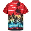 Męskie Czerwona Hawajska Koszula Moda Palm Drukowane Plażowe Nosić Koszule Męskie Przycisk Przycisk Down Tropikalna Koszula Aloha Camisa Hawaiana 210522