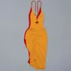 r Hochwertiges langes Kleid Orange Rot trägerlos rückenfrei Rüschen Damen Sexy Spaghetti Strip Club Party 210525