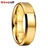 Wowcraft Smycken 6mm Guld Tungsten Karbid Ringar För Män Kvinnor Bröllop Band Polerad Glänsande Beveled Kanter Gratis Inside Gravyr 211217