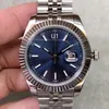 ST9 Steel Blue Dial Fluted Bezel Watch 41mm Automatiska Mechianical Arm Wristwatches Strap Sapphire Glass Movement Mens Watches283a